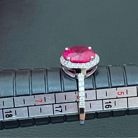 925 Sterling Pink Sapphire CZ Rhinestones Ring Size 6 - Picture 11 of 15